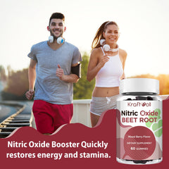 Kraftvoll Nitric Oxide Beet Root Gummies mixed berry flavor close-up highlighting taste.