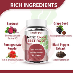 Kraftvoll Nitric Oxide Beet Root Gummies with mixed berry flavor for daily enjoyment.