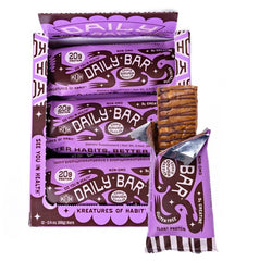 Kreatures of Habit Daily Bar Cookie Dough Dazzler pack shot shows a gluten-free, protein-packed snack.
