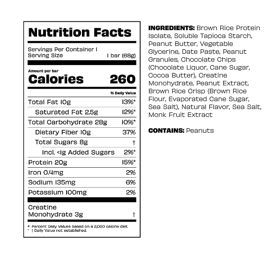 Kreatures of Habit Daily Bar peanut butter crunch, crunchy texture and energy