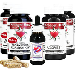 Kroeger Wormwood Detox kit label details show vegan and gluten-free markings.