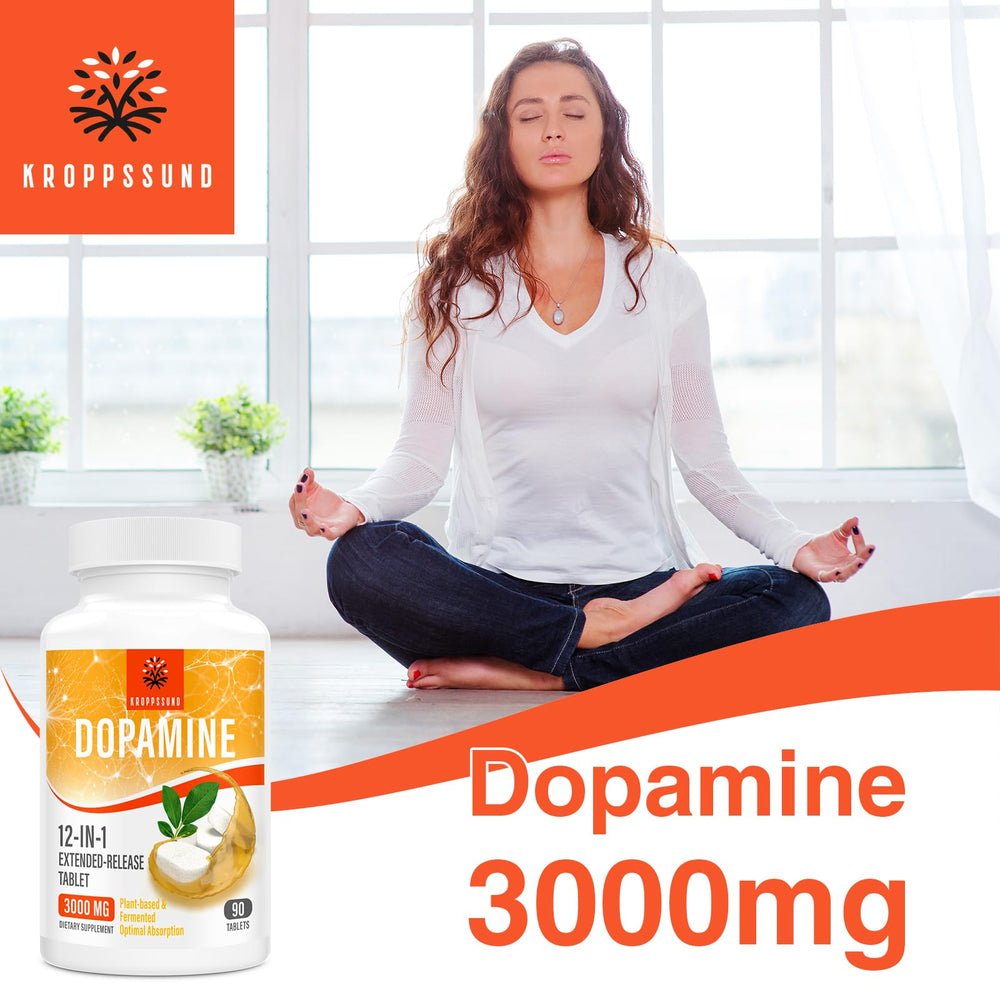 Kroppssund dopamine-use scene, morning routine with a supplement spotlight.