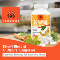 Kroppssund extended-release dopamine tablets close-up for steady daily support.