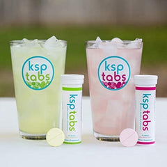 KSPtabs berry-lime flavored water in a glass ready for daily hydration.