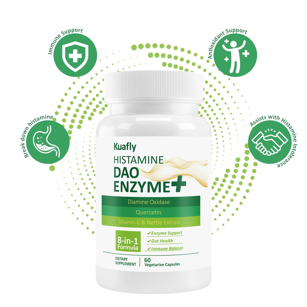 KUAFLY DAO ingredients section featuring quercetin to support enzyme activity
