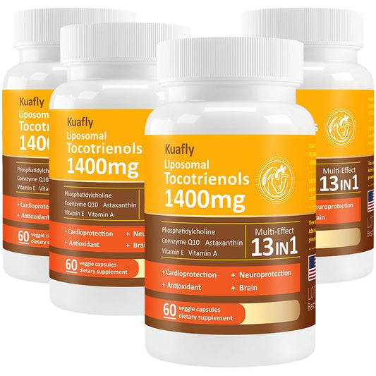 KUAFLY liposomal tocotrienols bottle front displaying high-potency vitamin E blend.