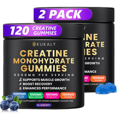 KUKALY blueberry creatine gummies front view showing chewy texture and flavor