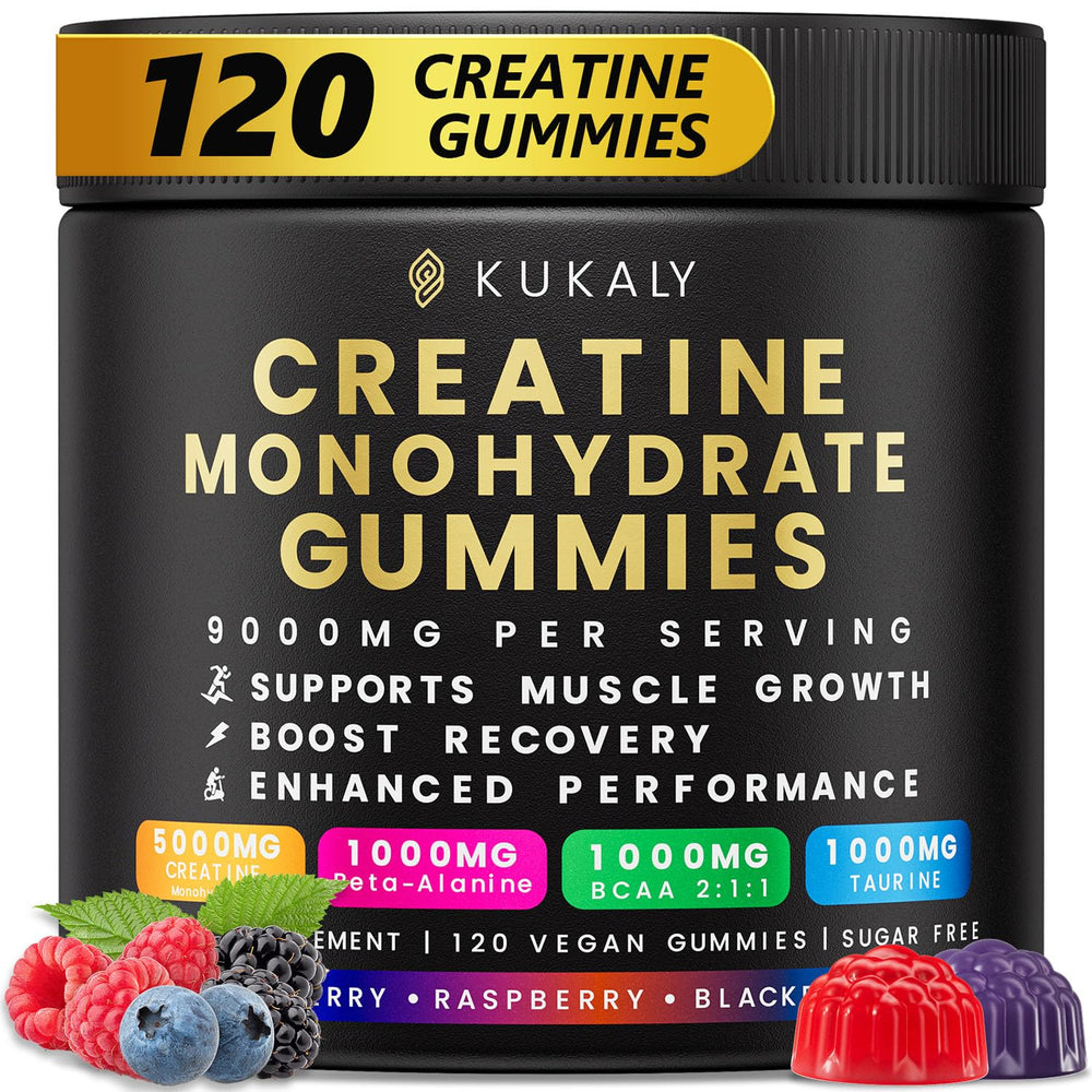 Kukaly Creatine Gummies in mixed flavors for convenient workout support.