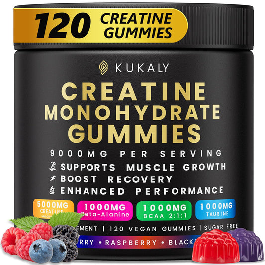 Kukaly Creatine Gummies in mixed flavors for convenient workout support.
