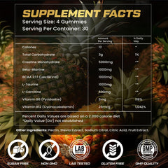 Kukaly Creatine Gummies nutrition label reveals creatine per serving