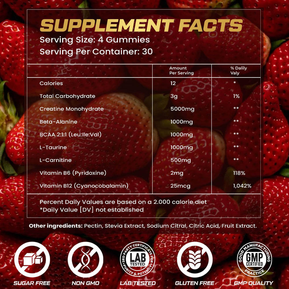 KUKALY strawberry creatine gummies displayed for daily workouts.