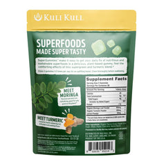 Gluten-free and non-GMO certification badge on Kuli Kuli gummies packaging.