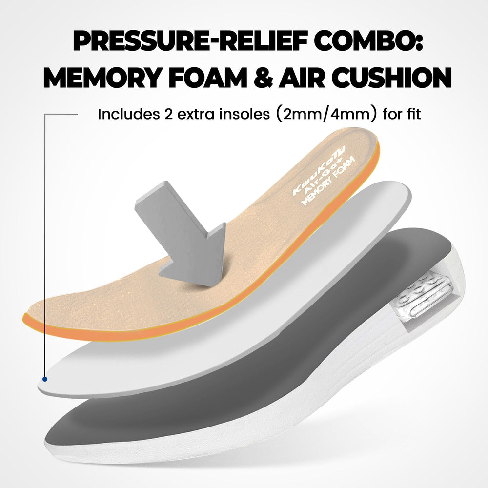 KWUKOTY arch-support footwear helps distribute foot pressure for better daily support.