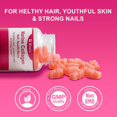 KXKLC Marine Collagen Gummies ingredients panel highlighting Vitamin C and Biotin