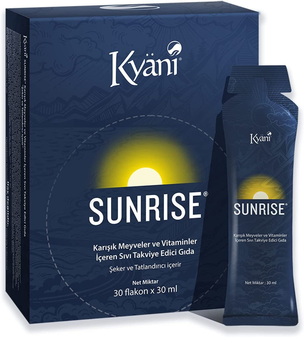 Kyani Sunrise 30-pouch box front view shows convenient morning boost.