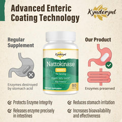 Close-up of a nattokinase tablet highlighting enteric coating and 500mg dose.