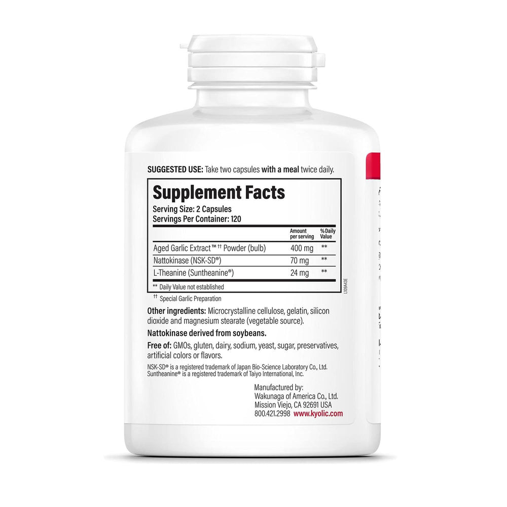 Kyolic aged garlic extract capsules arranged for easy daily supplementation.