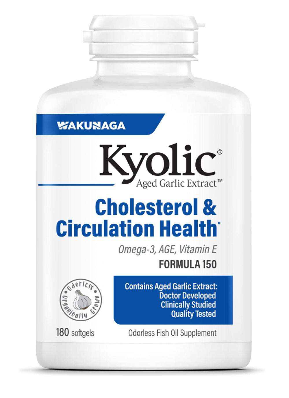 Kyolic Aged Garlic Extract Formula 150 bottle front view for circulation support.