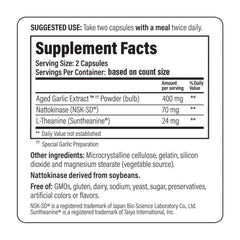 Kyolic Formula 109 label highlights Nattokinase and Suntheanine ingredients.