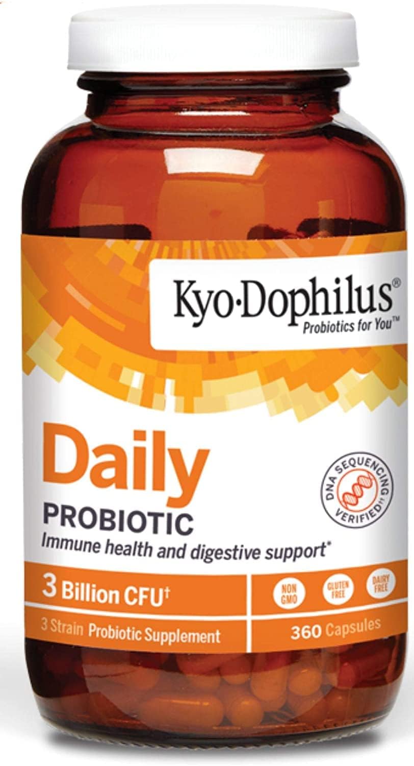 Kyolic Kyo-Dophilus daily probiotic bottle for digestive balance and immune support.
