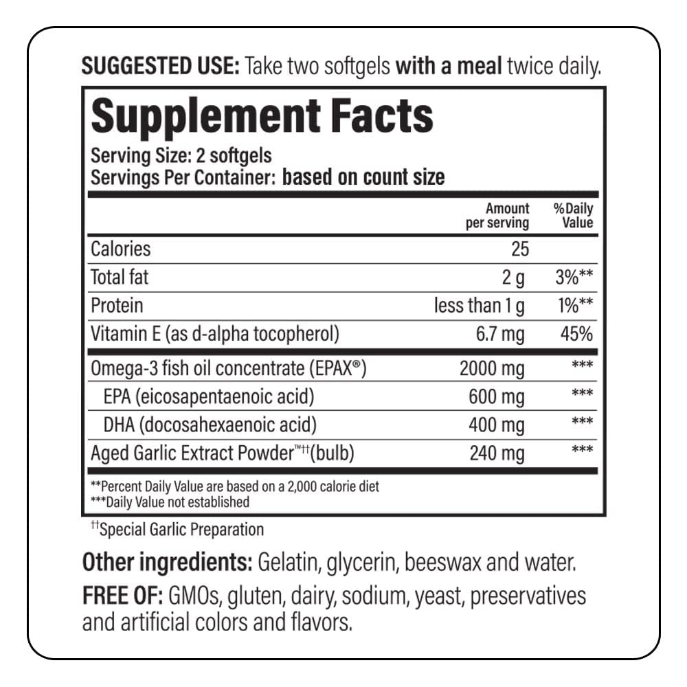 Kyolic odorless aged garlic extract process label on bottle.