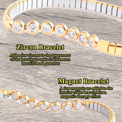KYOSI magnetic bracelet stretched to demonstrate flexible sizing for daily wear.