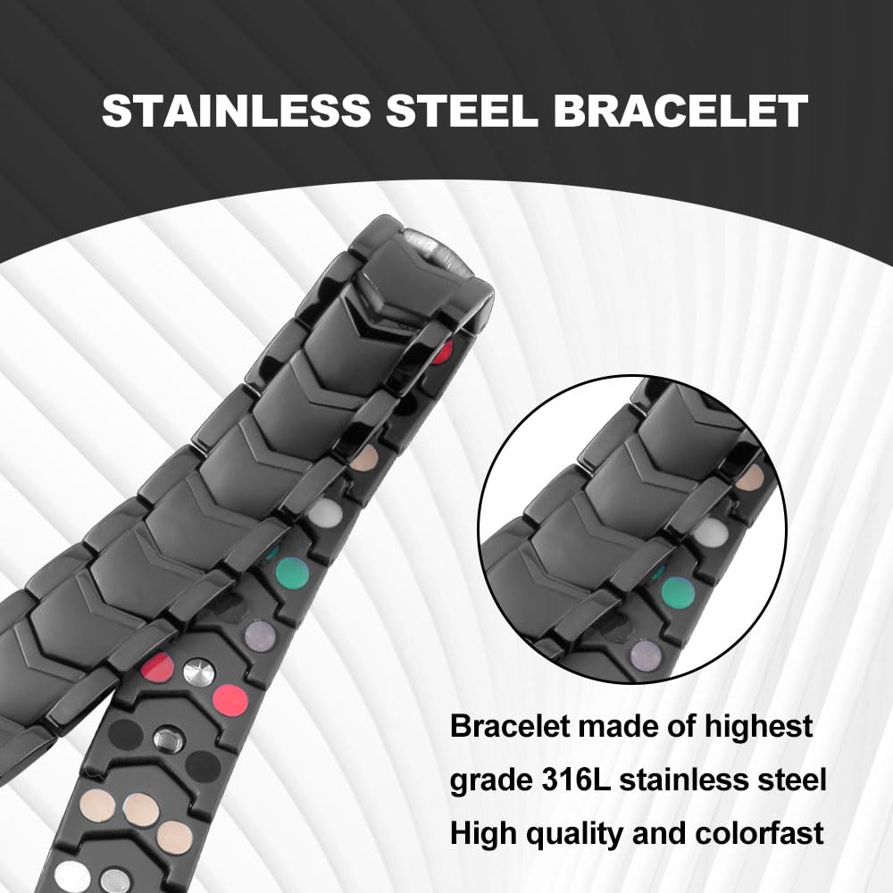 KYOSI men's magnetic bracelet in black stainless steel close-up for versatile style.