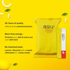 Kyung Nam Pharm LEMONA lemon powder close-up shows vibrant texture.