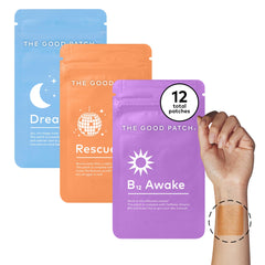 LA MEND Good Patch Awake B12 applied to skin for a morning energy lift.