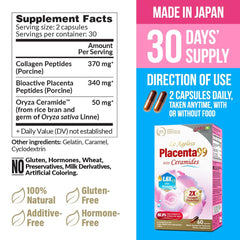 LABO Nutrition Le Ageless Placenta 99 capsules close-up promoting skin and hair health