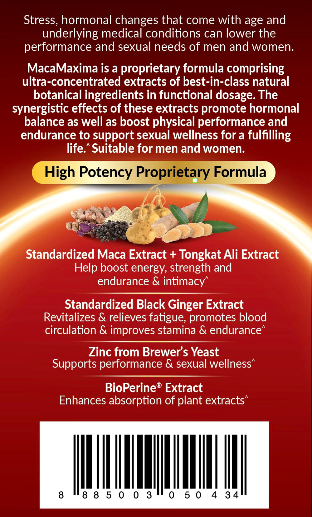 LABO Nutrition MacaMaxima ingredients panel highlights key extracts.