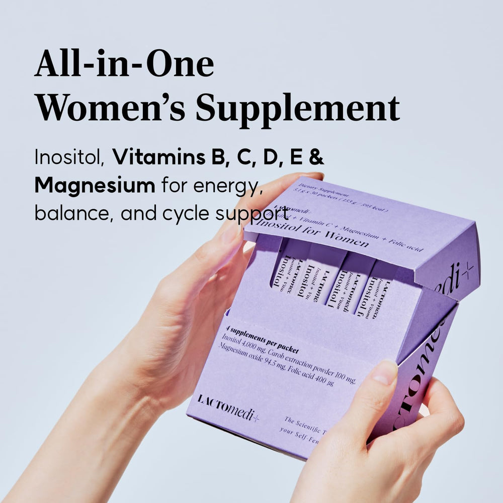 Lactomedi Inositol non-GMO plant-derived formula for women.