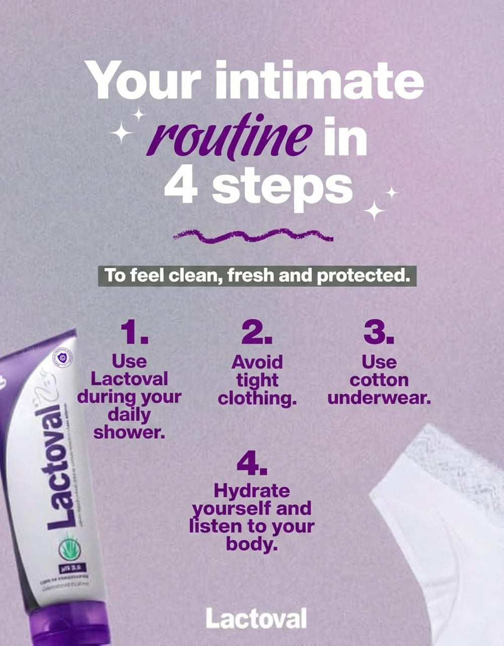 Lactoval pH 3.5 balanced wash maintains natural balance during routine care.
