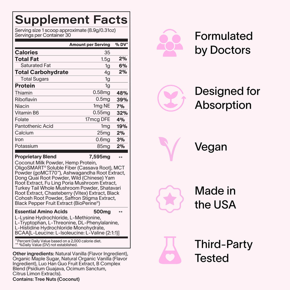 Label close-up noting vegan and caffeine-free benefits.