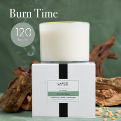 Smoky leather accords with vanilla nuances in Feu de Bois for sophisticated ambiance