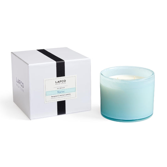 LAFCO New York Marine 3-Wick candle in a hand-blown glass vessel for elegant ambiance