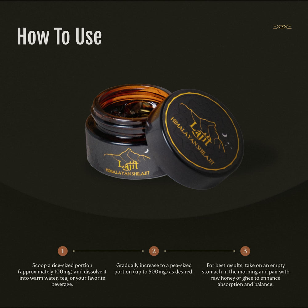 Lajit shilajit resin pouring into a cup for easy mixing