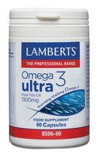 Lamberts Omega 3 Ultra bottle showing high‑potency fish oil for daily wellness.