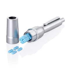 LANBO lancing device held in hand for precise punctures.