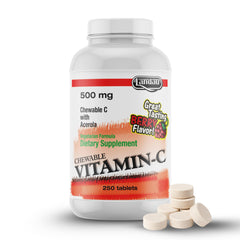 LANDAU vitamin C chewable bottle with berry flavor for easy daily intake.