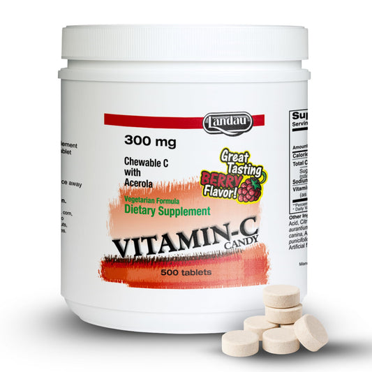 LANDAU vitamin C chewable berry bottle front view for easy daily use.