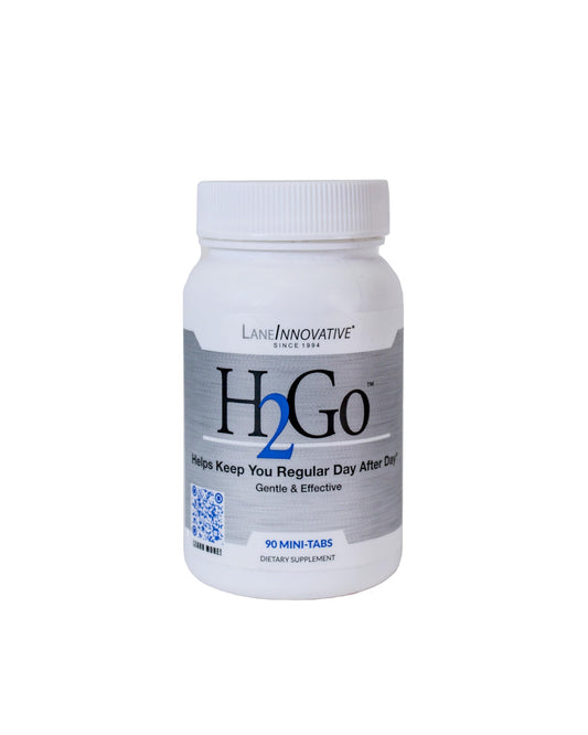 Lane Innovative H2Go bottle on the kitchen counter signaling gentle natural digestive support