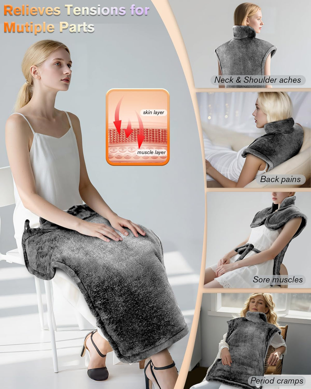 LANVA heating pad includes an 8.9 ft cable for flexible placement