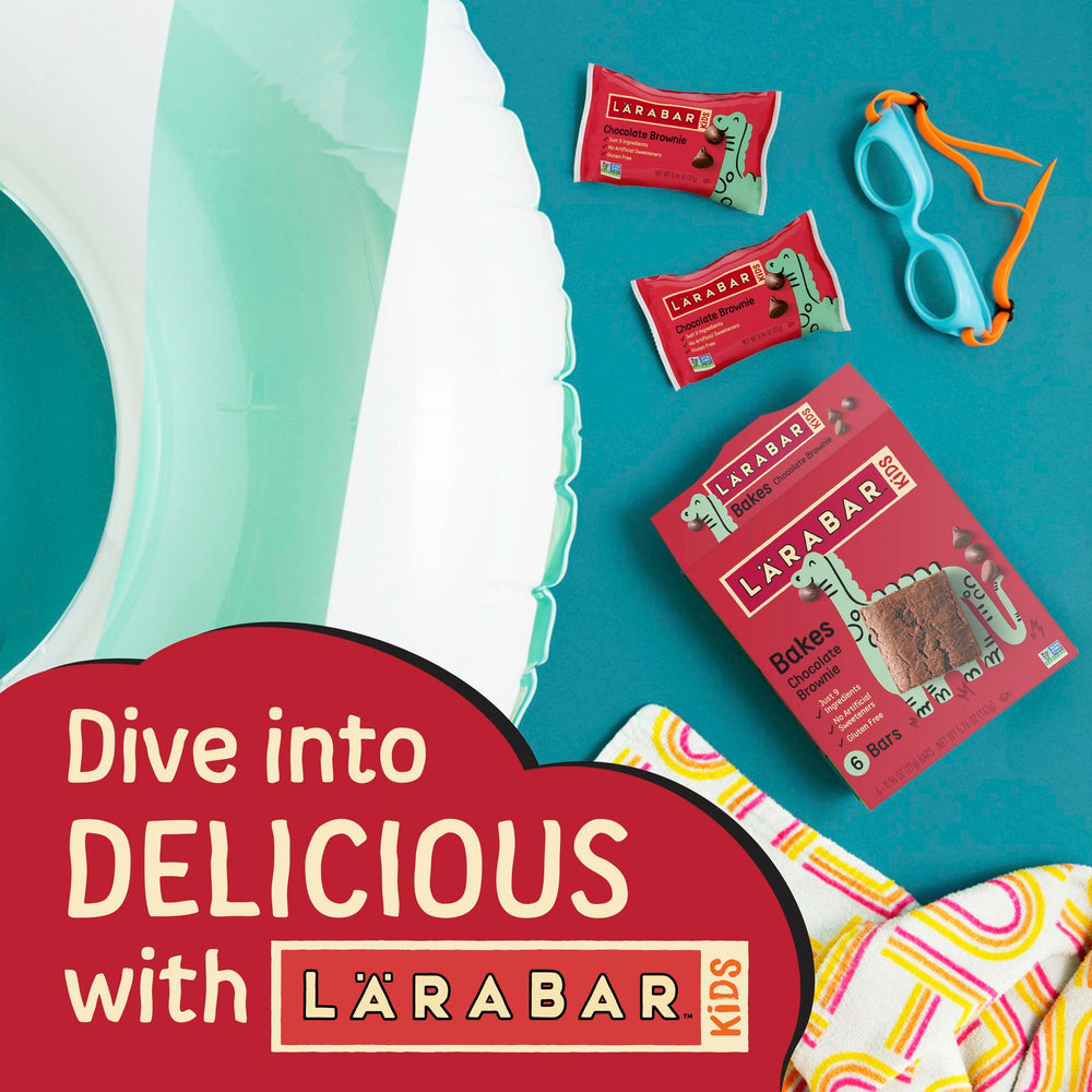 Larabar Kids Bakes unwrapped bar highlights chewy texture and flavor.