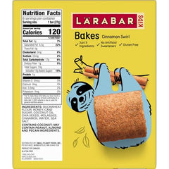 Larabar Kids Bakes Cinnamon Swirl ingredients close-up emphasizes simple, wholesome components.