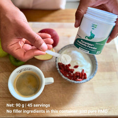 Layer Origin PureHMO bottle with 45 servings for convenient daily use