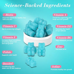 Lazpowfi Biotin Gummies bear shapes in close-up highlighting easy, tasty daily chew.