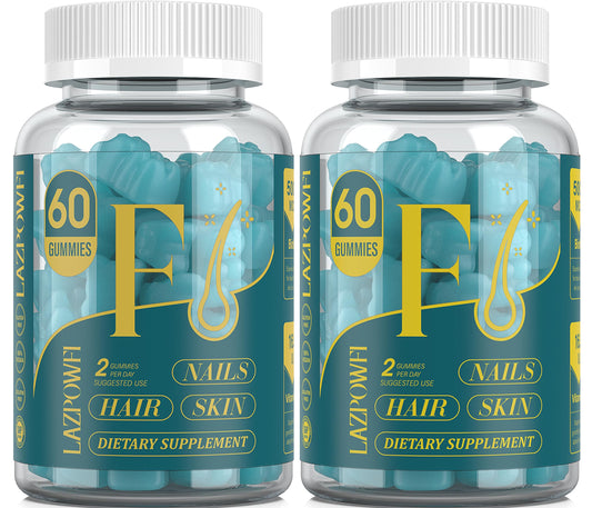 Lazpowfi Biotin Gummies blueberry bottle pour for easy daily nourishment.