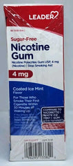 LEADER nicotine gum 4 mg mint pack back showing gluten-free claim