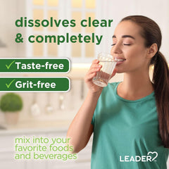 LEADER prebiotic fiber powder provides 186 servings in a 3-pack.
